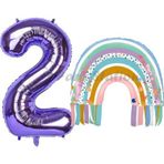 Parti Station Gökkuşağı 2 Yaş Balon Set Mermaid Rainbow Konsept Balon Ve Mor Rakam Balon