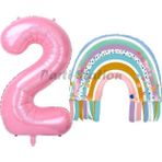 Parti Station Gökkuşağı 2 Yaş Balon Set Mermaid Rainbow Konsept Balon Ve Pembe Rakam Balon
