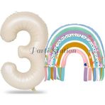 Parti Station Gökkuşağı 3 Yaş Balon Set Mermaid Rainbow Konsept Balon Ve Krem Rakam Balon