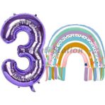 Parti Station Gökkuşağı 3 Yaş Balon Set Mermaid Rainbow Konsept Balon Ve Mor Rakam Balon