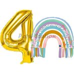 Parti Station Gökkuşağı 4 Yaş Balon Set Mermaid Rainbow Konsept Balon Ve Gold Rakam Balon