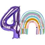 Parti Station Gökkuşağı 4 Yaş Balon Set Mermaid Rainbow Konsept Balon Ve Mor Rakam Balon