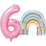 Parti Station Gökkuşağı 6 Yaş Balon Set Mermaid Rainbow Konsept Balon Ve Pembe Rakam Balon