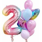 Parti Station Gökkuşağı Balon Renkli Yaş Balon Rakam Konsept 2 Yaş Balon Doğum Günü Set Yaş Balon Set