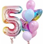 Parti Station Gökkuşağı Balon Renkli Yaş Balon Rakam Konsept 5 Yaş Balon Doğum Günü Set Yaş Balon Set
