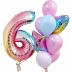 Parti Station Gökkuşağı Balon Renkli Yaş Balon Rakam Konsept 6 Yaş Balon Doğum Günü Set Yaş Balon Set