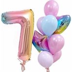 Parti Station Gökkuşağı Balon Renkli Yaş Balon Rakam Konsept 7 Yaş Balon Doğum Günü Set Yaş Balon Set