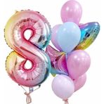 Parti Station Gökkuşağı Balon Renkli Yaş Balon Rakam Konsept 8 Yaş Balon Doğum Günü Set Yaş Balon Set