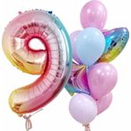 Parti Station Gökkuşağı Balon Renkli Yaş Balon Rakam Konsept 9 Yaş Balon Doğum Günü Set Yaş Balon Set
