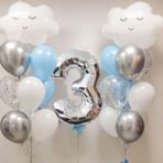 Parti Station Gökyüzü Bulut 3 Yaş Balon Set Yıldız Balon Folyo Set Konsept Doğum Günü Set Yaş Balon Set