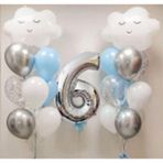 Parti Station Gökyüzü Bulut 6 Yaş Balon Set Yıldız Balon Folyo Set Konsept Doğum Günü Set Yaş Balon Set