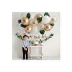 Parti Station Gold Renk Kaligrafi Happy Birthday Banner ve Şeffaf Gold Beyaz Lateks Balon Set