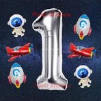 Parti Station Gümüş Renk Rakam Balon Uzay Konsept 1 Yaş Doğum Günü Balon Set Galaksi Astronot Space Roket Balon