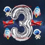 Parti Station Gümüş Renk Rakam Balon Uzay Konsept 3 Yaş Doğum Günü Balon Set Galaksi Astronot Space Roket Balon
