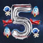 Parti Station Gümüş Renk Rakam Balon Uzay Konsept 5 Yaş Doğum Günü Balon Set Galaksi Astronot Space Roket Balon