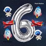 Parti Station Gümüş Renk Rakam Balon Uzay Konsept 6 Yaş Doğum Günü Balon Set Galaksi Astronot Space Roket Balon