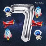 Parti Station Gümüş Renk Rakam Balon Uzay Konsept 7 Yaş Doğum Günü Balon Set Galaksi Astronot Space Roket Balon