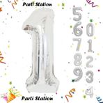 Parti Station Gümüş Renk Rakam Folyo Balon 1 Rakam Büyük Boy 76 Cm Helyum Uçan Folyo Balon 34" Inç 1 Adet