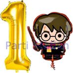 Parti Station Harry Potter 1 Yaş Altın Renk Rakam Balon Set Harry Potter Hogwarts Konsept Doğum Günü Balon Set