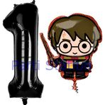 Parti Station Harry Potter 1 Yaş Siyah Renk Rakam Balon Set Harry Potter Hogwarts Konsept Doğum Günü Balon Set
