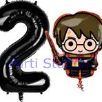 Parti Station Harry Potter 2 Yaş Siyah Renk Rakam Balon Set Harry Potter Hogwarts Konsept Doğum Günü Balon Set