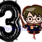 Parti Station Harry Potter 3 Yaş Siyah Renk Rakam Balon Set Harry Potter Hogwarts Konsept Doğum Günü Balon Set