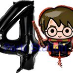 Parti Station Harry Potter 4 Yaş Siyah Renk Rakam Balon Set Harry Potter Hogwarts Konsept Doğum Günü Balon Set