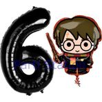 Parti Station Harry Potter 6 Yaş Siyah Renk Rakam Balon Set Harry Potter Hogwarts Konsept Doğum Günü Balon Set