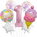 Parti Station İce Cream Dondurma 1 Yaş Balon Set Şeker Dondurma Candy Balon İce Cream Konsept Doğum Günü Balon Set