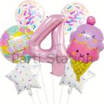 Parti Station İce Cream Dondurma 4 Yaş Balon Set Şeker Dondurma Candy Balon İce Cream Konsept Doğum Günü Balon Set