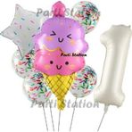 Parti Station İce Cream Dondurma Konsept Doğum Günü 1 Yaş Balon Set Yaz Tema Sevimli Dondurma Folyo Balon Set