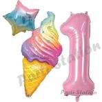 Parti Station İce Cream Pastane Dondurma Konsept 1 Yaş Doğum Günü Balon Set Dondurma Tema Doğum Günü Balon