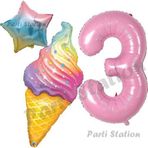 Parti Station İce Cream Pastane Dondurma Konsept 3 Yaş Doğum Günü Balon Set Dondurma Tema Doğum Günü Balon