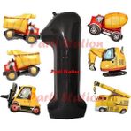 Parti Station İnşaat Araçları Konsept Doğum Günü 1 Yaş Balon Set Mini Boy Kepçe Dozer Mikser Kamyon Forklift Balon