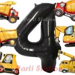 Parti Station İnşaat Araçları Konsept Doğum Günü 4 Yaş Balon Set Mini Boy Kepçe Dozer Mikser Kamyon Forklift Balon