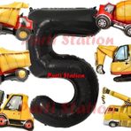 Parti Station İnşaat Araçları Konsept Doğum Günü 5 Yaş Balon Set Mini Boy Kepçe Dozer Mikser Kamyon Forklift Balon