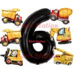 Parti Station İnşaat Araçları Konsept Doğum Günü 6 Yaş Balon Set Mini Boy Kepçe Dozer Mikser Kamyon Forklift Balon