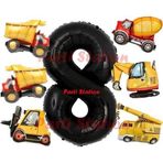 Parti Station İnşaat Araçları Konsept Doğum Günü 8 Yaş Balon Set Mini Boy Kepçe Dozer Mikser Kamyon Forklift Balon