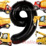 Parti Station İnşaat Araçları Konsept Doğum Günü 9 Yaş Balon Set Mini Boy Kepçe Dozer Mikser Kamyon Forklift Balon