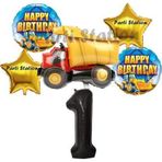 Parti Station İnşaat Konsept 1 Yaş Doğum Günü Balon Set Kamyon Balon Doğum Günü Parti Set