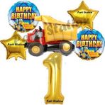 Parti Station İnşaat Konsept 1 Yaş Doğum Günü Balon Set Kamyon Balon Ve Gold Rakam Balon Doğum Günü Parti Set