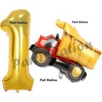 Parti Station İnşaat Konsept 1 Yaş Doğum Günü Balon Set Kamyon Balon Ve Gold Rakam Balon Doğum Günü Set