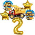 Parti Station İnşaat Konsept 2 Yaş Doğum Günü Balon Set Kamyon Balon Ve Gold Rakam Balon Doğum Günü Parti Set