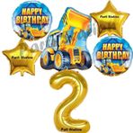 Parti Station İnşaat Konsept 2 Yaş Doğum Günü Balon Set Kamyon Kepçe Balon Ve Gold Rakam Balon Parti Set
