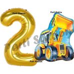 Parti Station İnşaat Konsept 2 Yaş Doğum Günü Balon Set Kepçe Balon Ve Gold Rakam Balon Parti Set