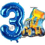 Parti Station İnşaat Konsept 3 Yaş Doğum Günü Balon Set Kamyon Kepçe Balon Ve Lacivert Rakam Balon Parti Set