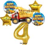 Parti Station İnşaat Konsept 4 Yaş Doğum Günü Balon Set Kamyon Balon ve Gold Rakam Balon Doğum Günü Parti Set