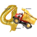 Parti Station İnşaat Konsept 4 Yaş Doğum Günü Balon Set Kamyon Balon Ve Gold Rakam Balon Doğum Günü Set