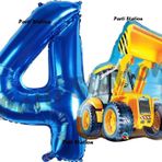 Parti Station İnşaat Konsept 4 Yaş Doğum Günü Balon Set Kamyon Kepçe Balon Ve Lacivert Rakam Balon Parti Set