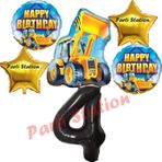 Parti Station İnşaat Konsept 4 Yaş Doğum Günü Balon Set Kamyon Kepçe Balon Ve Siyah Rakam Balon Parti Set
